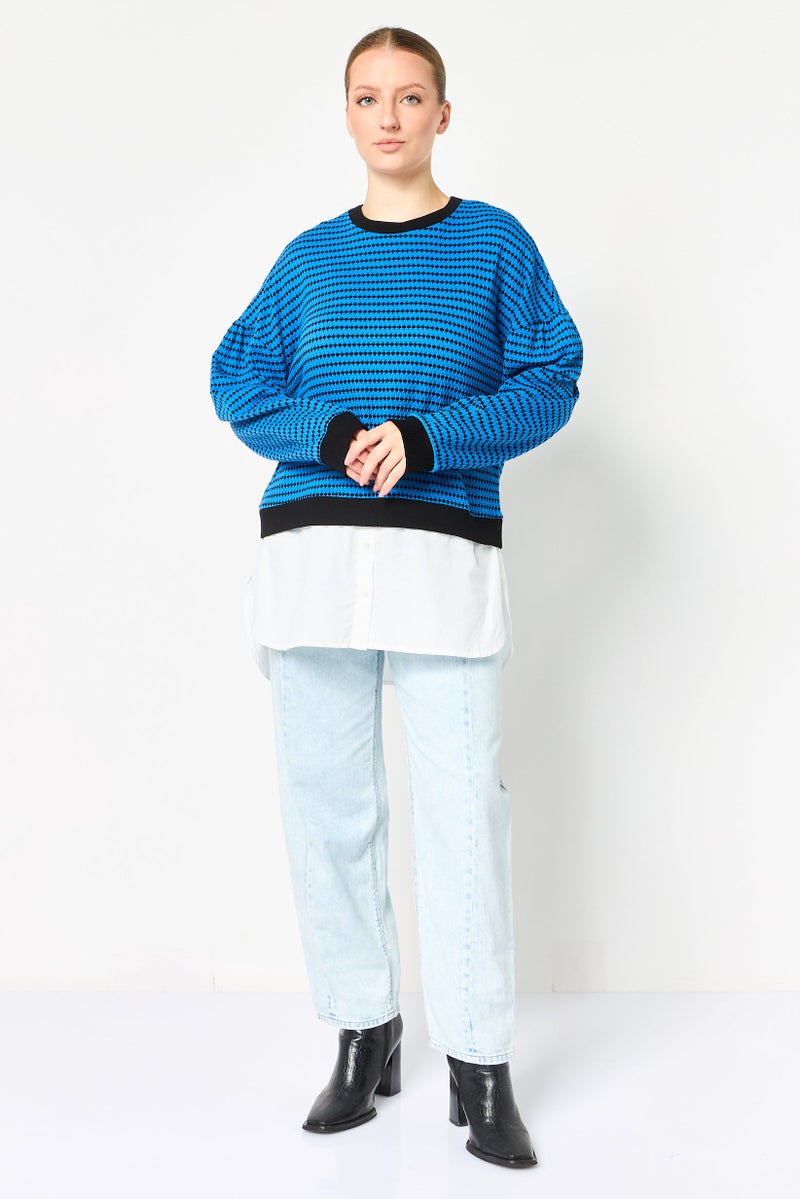 promod Women Crew Neck Textured Sweater, Multicolor - Image 2